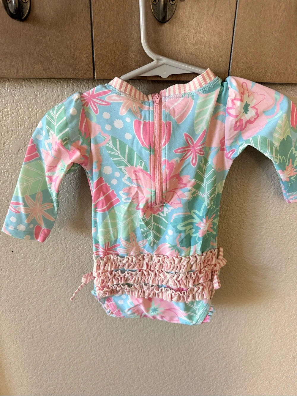Ruffle Butts Pink and Mint Floral Rashguard One-Piece